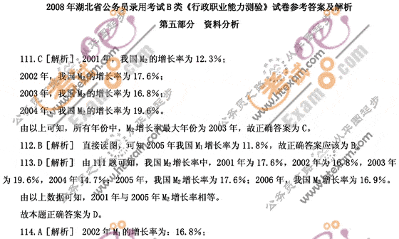 2008年湖北公务员考试行测试题及参考答案(B卷)