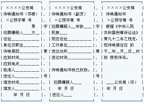 法律文书传唤通知书