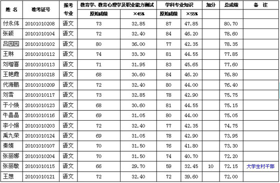 2010깫ƸС׶԰ʦԳɼ