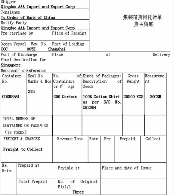 《货代英语》AⅡ卷试题-国际货运代理人