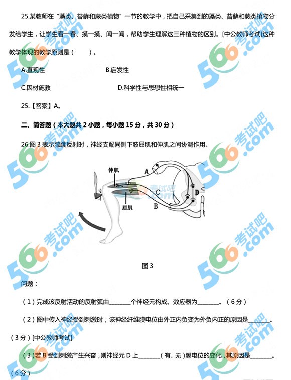 2015上半年教师资格《初中生物》真题及答案