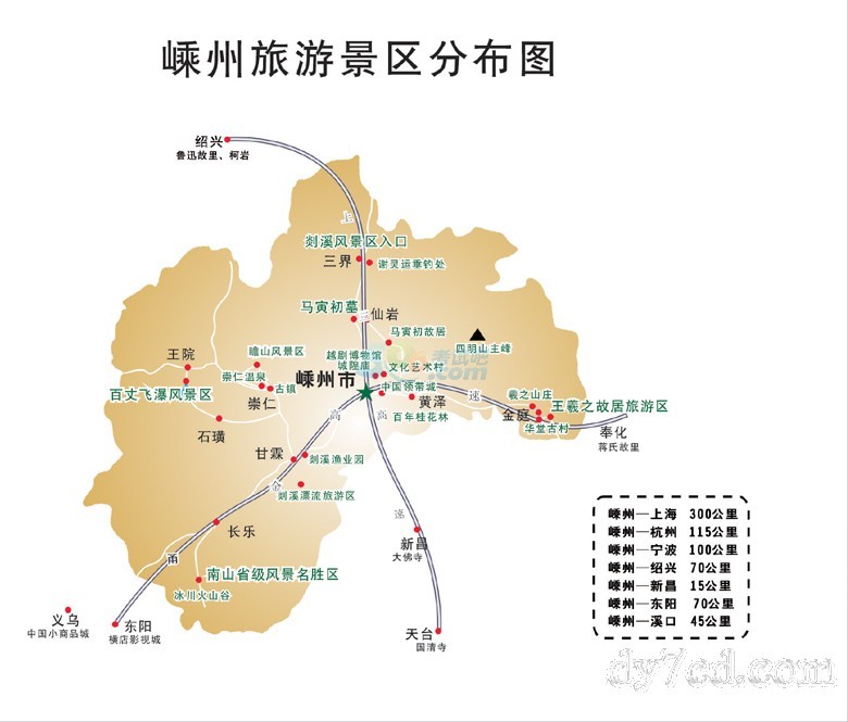 常用工具导游地图:浙江绍兴嵊州景点