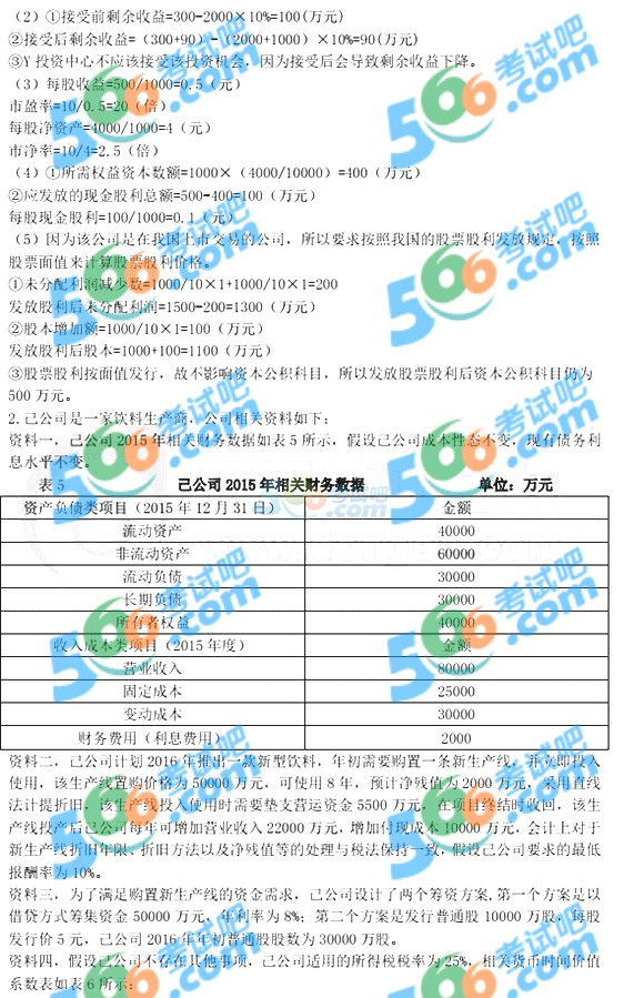 2016年中级会计职称财务管理真题及答案(图片版1)