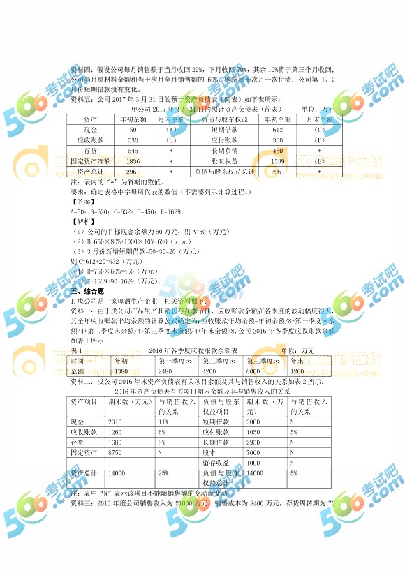 2017中级会计师财务管理真题及答案第二批(图片版2)