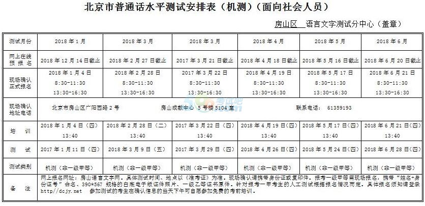 2018年1-6月份北京普通话考试报名时间公布