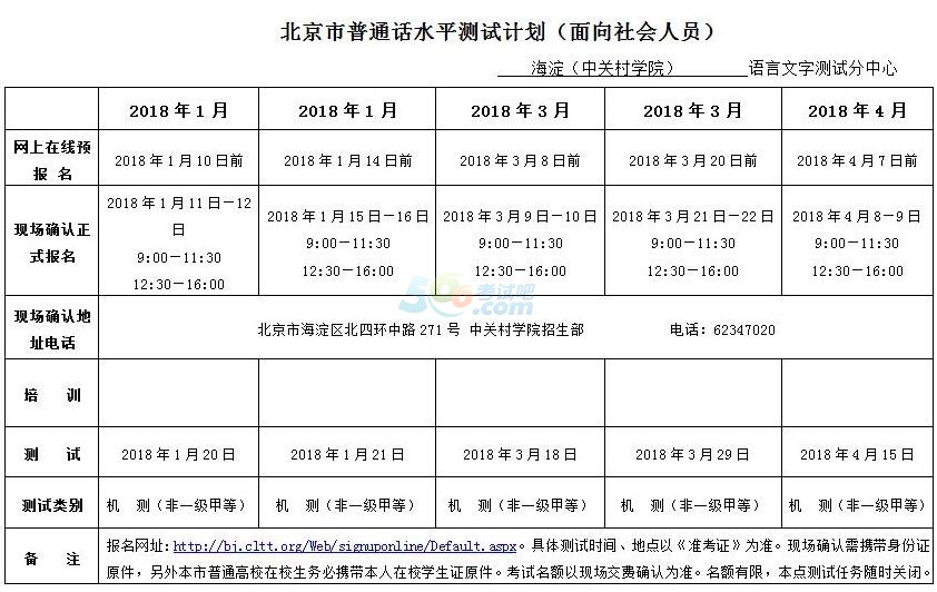 2018年1-6月份北京普通话考试报名时间公布