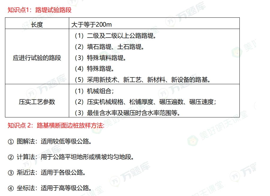 二级建造师考试公路实务通关考点：路堤试验路段