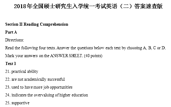 2018年考研《英語二》答案及解析(新東方在線版)