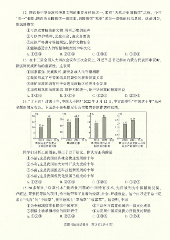 2022年陕西中考政治真题及答案已公布